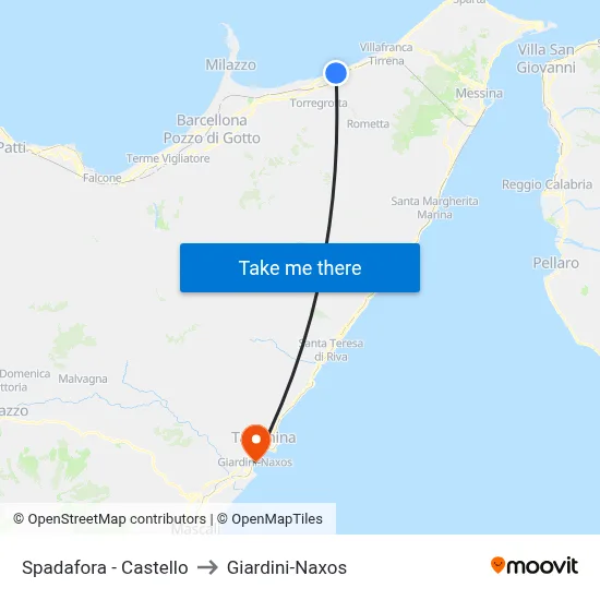 Spadafora - Castle to Giardini-Naxos map