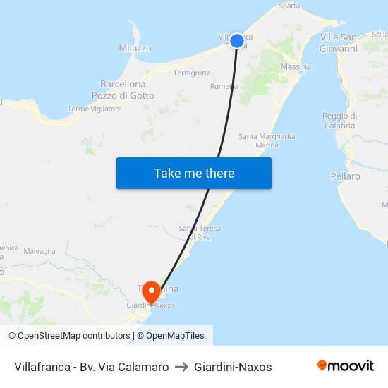 Villafranca - Bv. Via Calamaro to Giardini-Naxos map