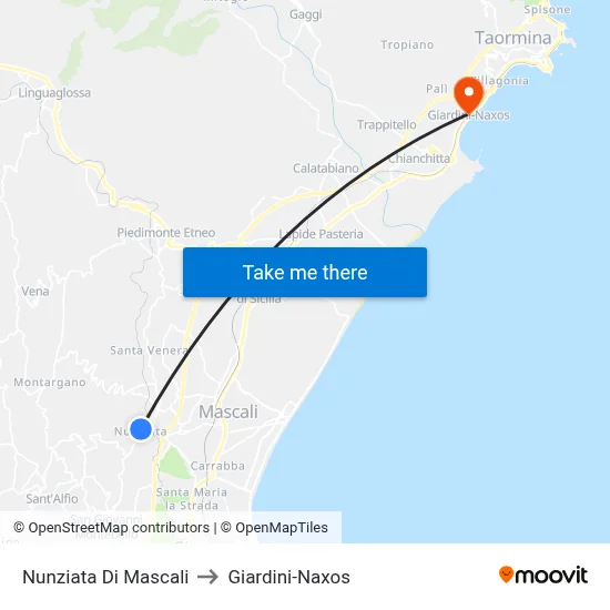 Nunziata Di Mascali to Giardini-Naxos map
