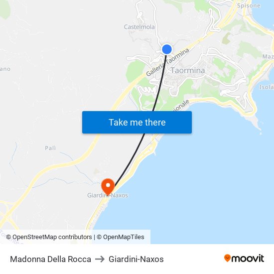 Madonna Della Rocca to Giardini-Naxos map