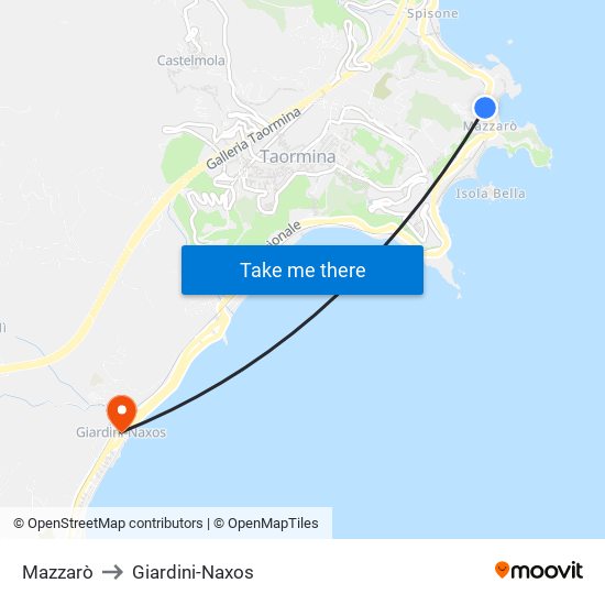 Mazzarò to Giardini-Naxos map