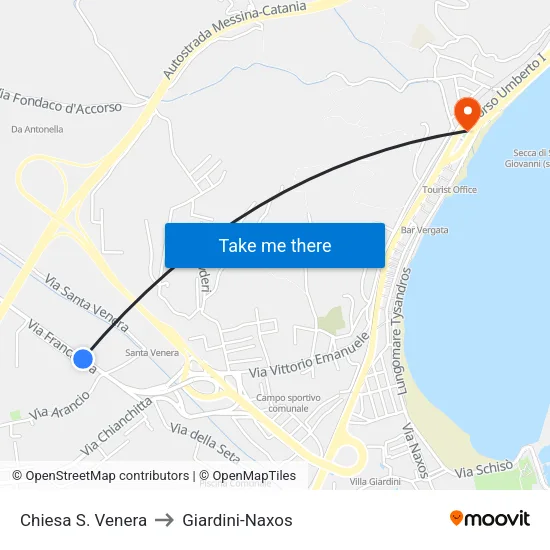 Saint Venera Church to Giardini-Naxos map