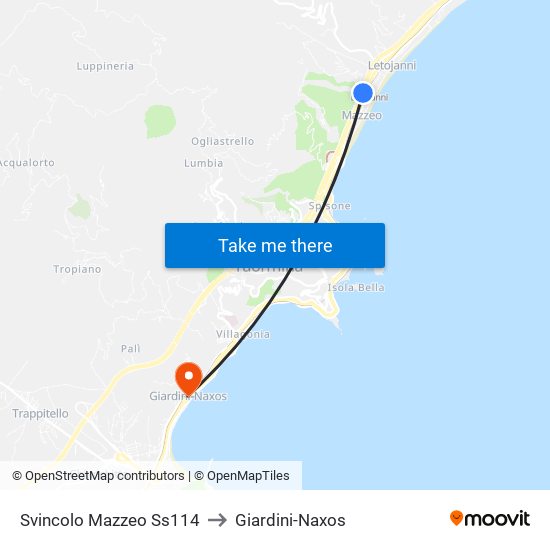 Svincolo Mazzeo Ss114 to Giardini-Naxos map