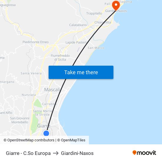 Giarre - C.So Europa to Giardini-Naxos map