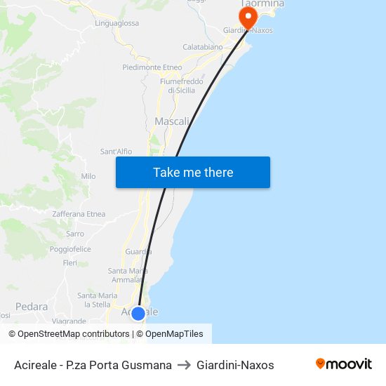 Acireale - P.za Porta Gusmana to Giardini-Naxos map