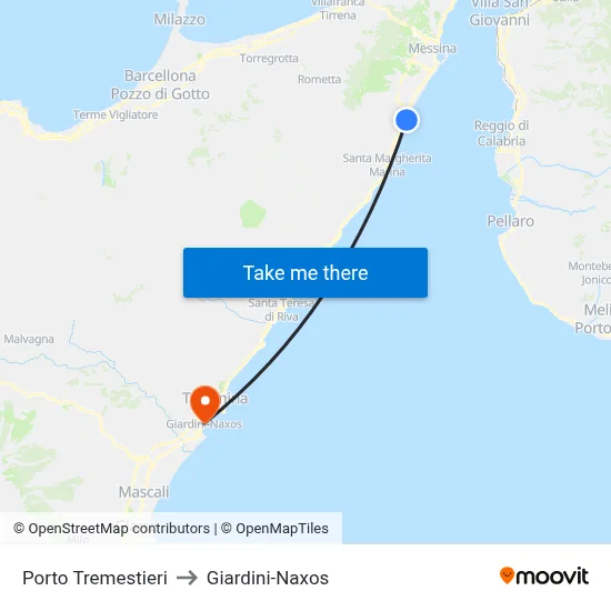 Tremestieri Port to Giardini-Naxos map