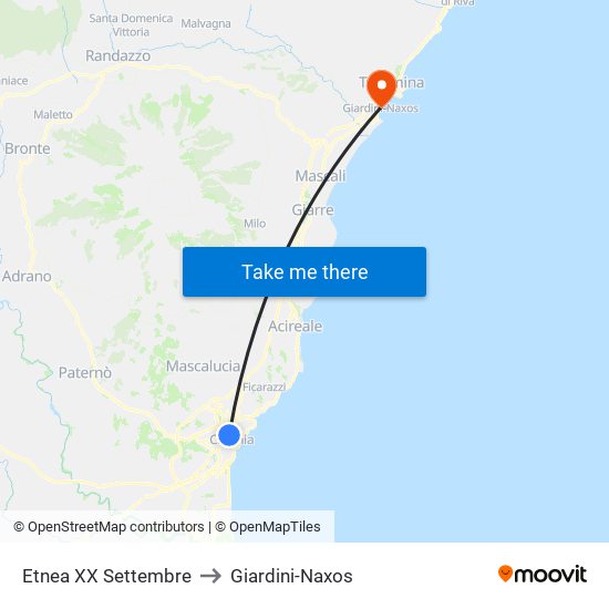 Etnea XX Settembre to Giardini-Naxos map