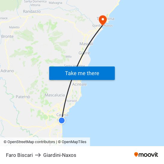 Faro Biscari to Giardini-Naxos map