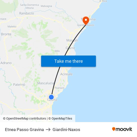 Etnea Passo Gravina to Giardini-Naxos map