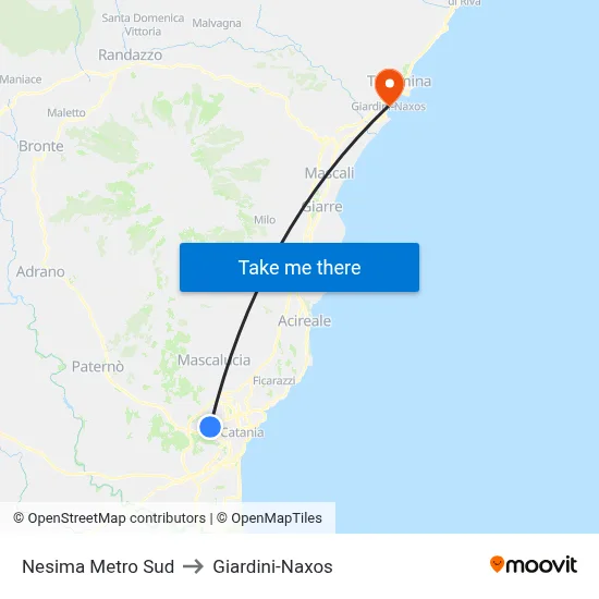 Nesima Metro South to Giardini-Naxos map