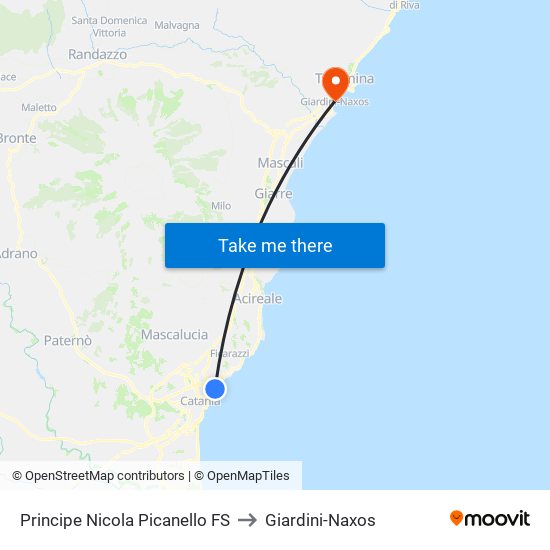 Principe Nicola Picanello FS to Giardini-Naxos map