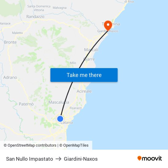 San Nullo Impastato to Giardini-Naxos map