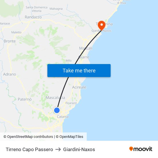 Tirreno Capo Passero to Giardini-Naxos map