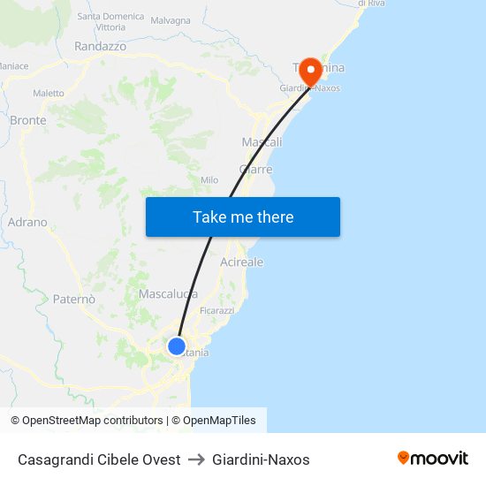 Casagrandi Cibele Ovest to Giardini-Naxos map