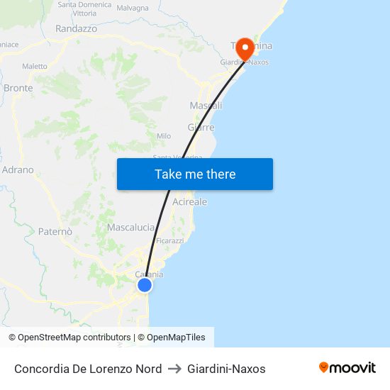Concordia De Lorenzo Nord to Giardini-Naxos map