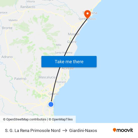 S. G. La Rena Primosole Nord to Giardini-Naxos map
