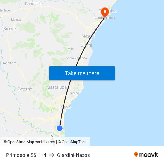 Primosole SS 114 to Giardini-Naxos map
