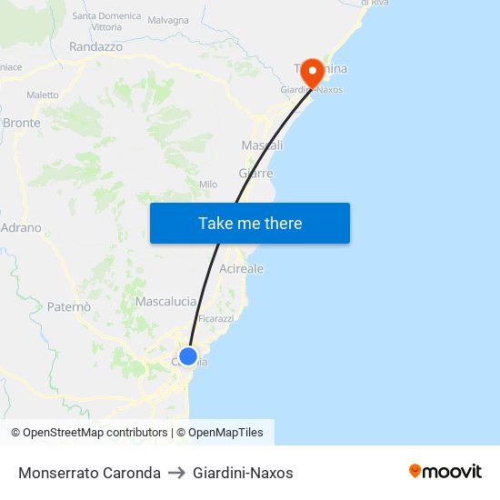 Monserrato Caronda to Giardini-Naxos map