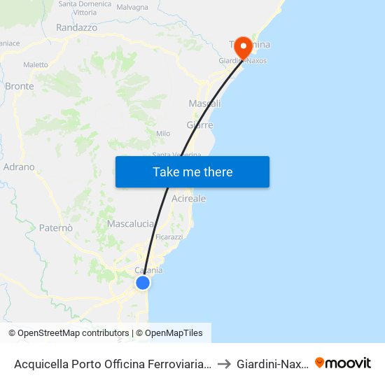 Acquicella Porto Officina Ferroviaria Sud to Giardini-Naxos map