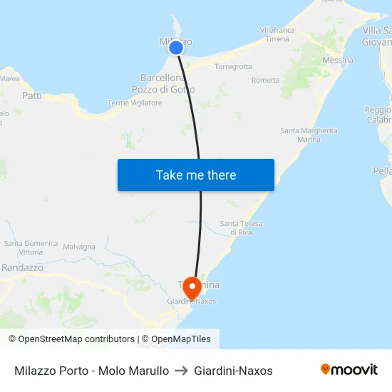 Milazzo Porto - Molo Marullo to Giardini-Naxos map