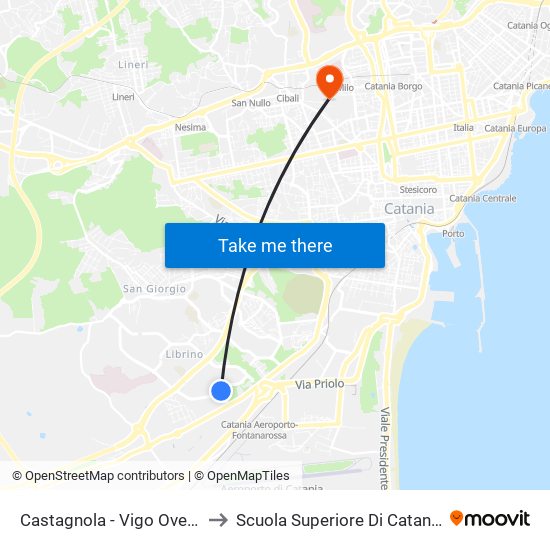 Castagnola - Vigo  Ovest to Scuola Superiore Di Catania map