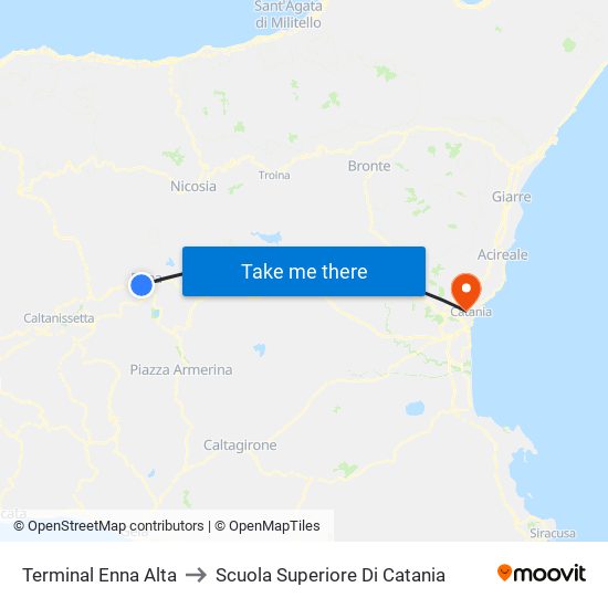 Terminal Enna Alta to Scuola Superiore Di Catania map