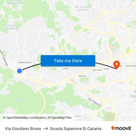 Via Giordano Bruno to Scuola Superiore Di Catania map