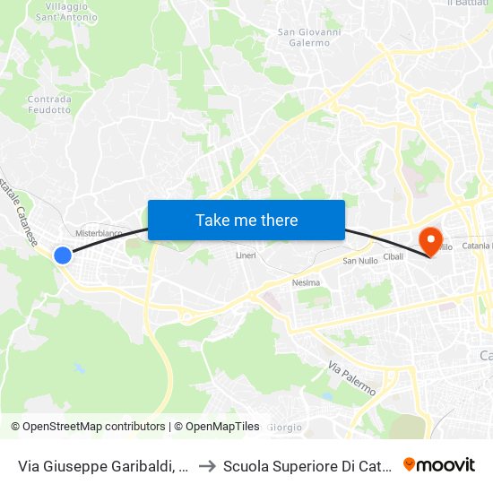 Via Giuseppe Garibaldi, 652 to Scuola Superiore Di Catania map