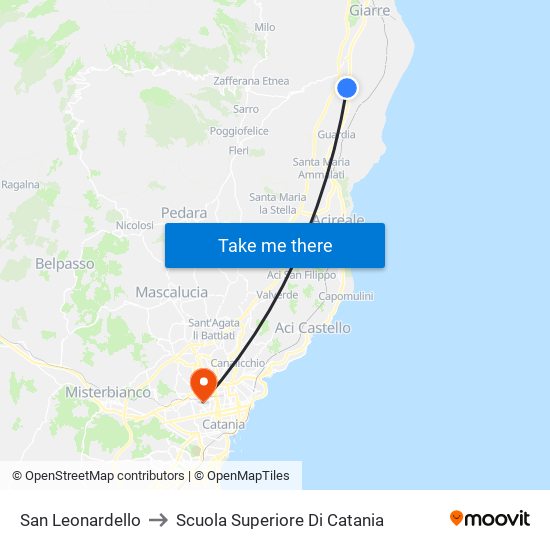 San Leonardello to Scuola Superiore Di Catania map