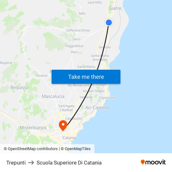 Trepunti to Scuola Superiore Di Catania map