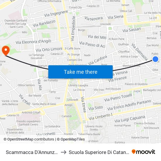 Scammacca D'Annunzio to Scuola Superiore Di Catania map