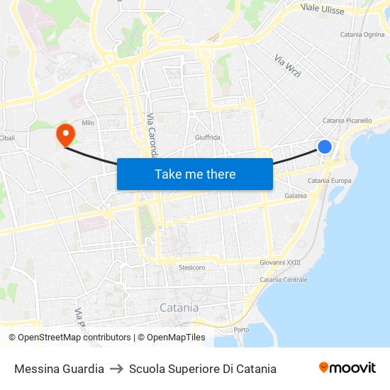 Messina Guardia to Scuola Superiore Di Catania map