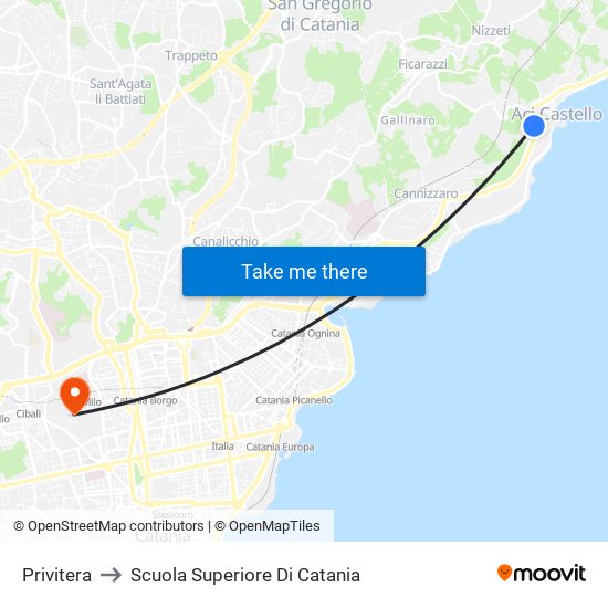 Privitera to Scuola Superiore Di Catania map