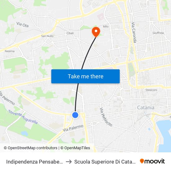 Indipendenza Pensabene to Scuola Superiore Di Catania map