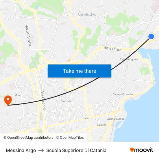 Messina Argo to Scuola Superiore Di Catania map