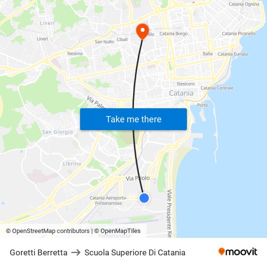 Goretti Berretta to Scuola Superiore Di Catania map