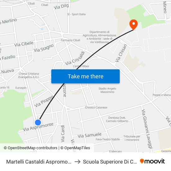 Martelli Castaldi Aspromonte Est to Scuola Superiore Di Catania map