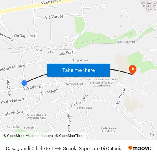 Casagrandi Cibele Est to Scuola Superiore Di Catania map