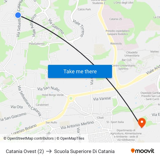 Catania Ovest (2) to Scuola Superiore Di Catania map