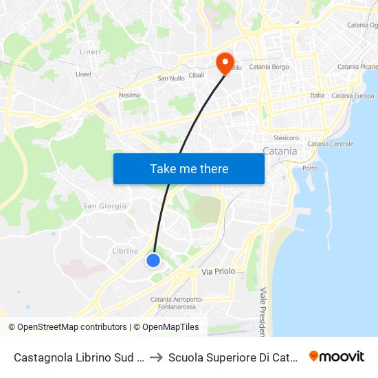Castagnola Librino Sud (2) to Scuola Superiore Di Catania map