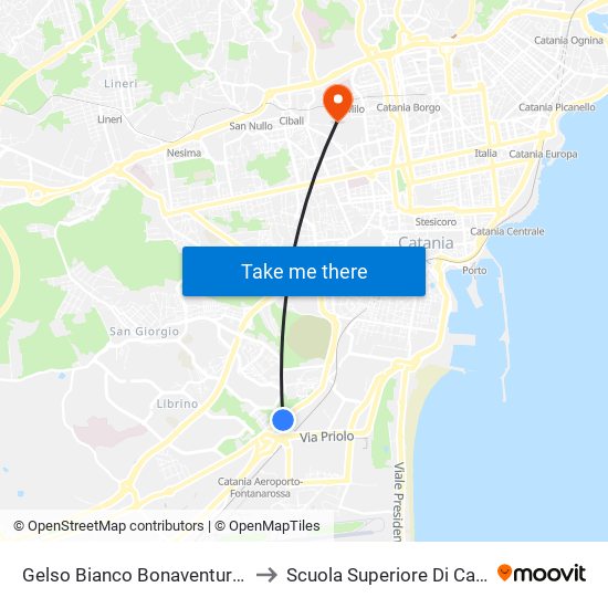 Gelso Bianco Bonaventura Sud to Scuola Superiore Di Catania map