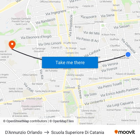 D'Annunzio Orlando to Scuola Superiore Di Catania map