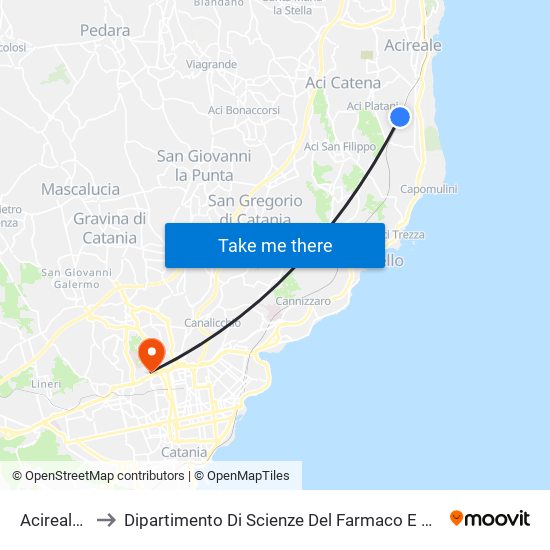 Acireale FS to Dipartimento Di Scienze Del Farmaco E Della Salute map