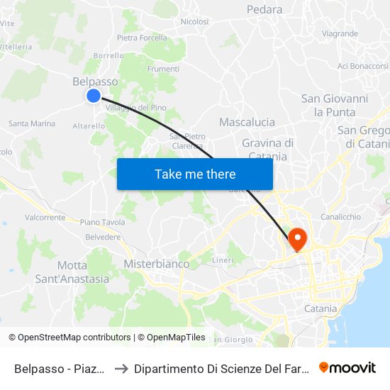 Belpasso - Piazza Umberto to Dipartimento Di Scienze Del Farmaco E Della Salute map