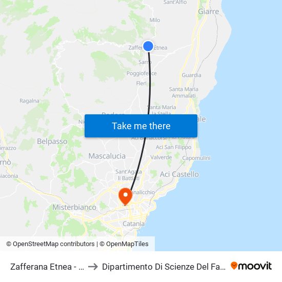 Zafferana Etnea - Via Garibaldi to Dipartimento Di Scienze Del Farmaco E Della Salute map