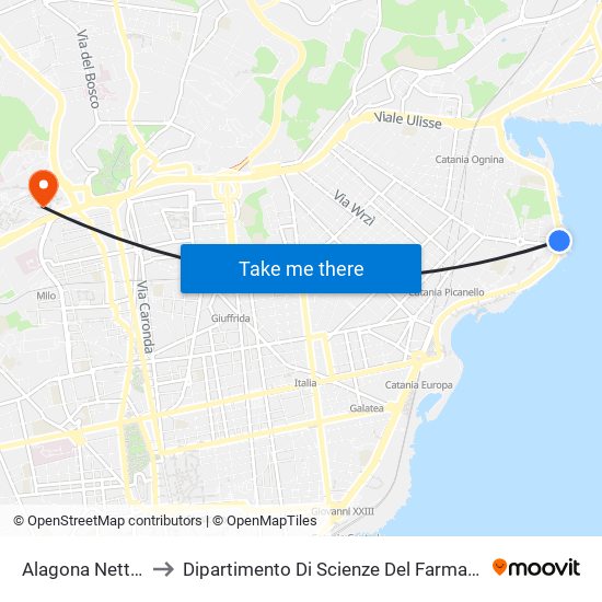 Alagona Nettuno Est to Dipartimento Di Scienze Del Farmaco E Della Salute map