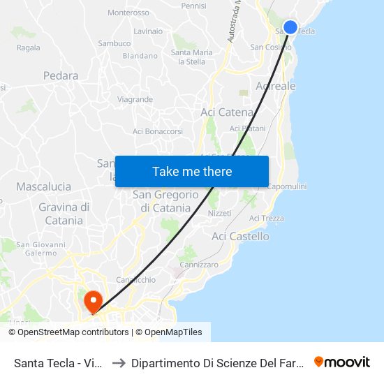 Santa Tecla - Via Caramma to Dipartimento Di Scienze Del Farmaco E Della Salute map