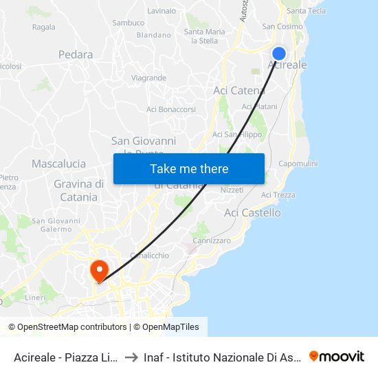 Acireale - Piazza Livatino to Inaf - Istituto Nazionale Di Astrofisica map