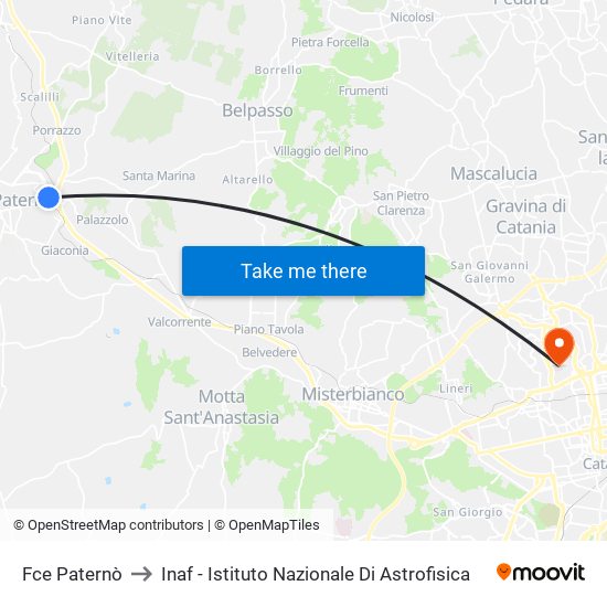 Fce Paternò to Inaf - Istituto Nazionale Di Astrofisica map