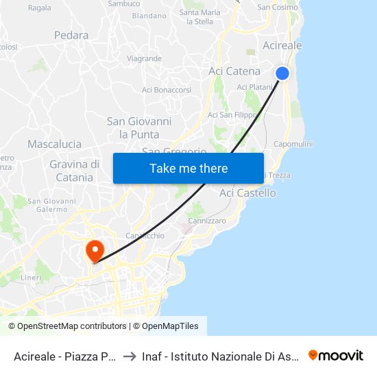 Acireale - Piazza Pennisi to Inaf - Istituto Nazionale Di Astrofisica map